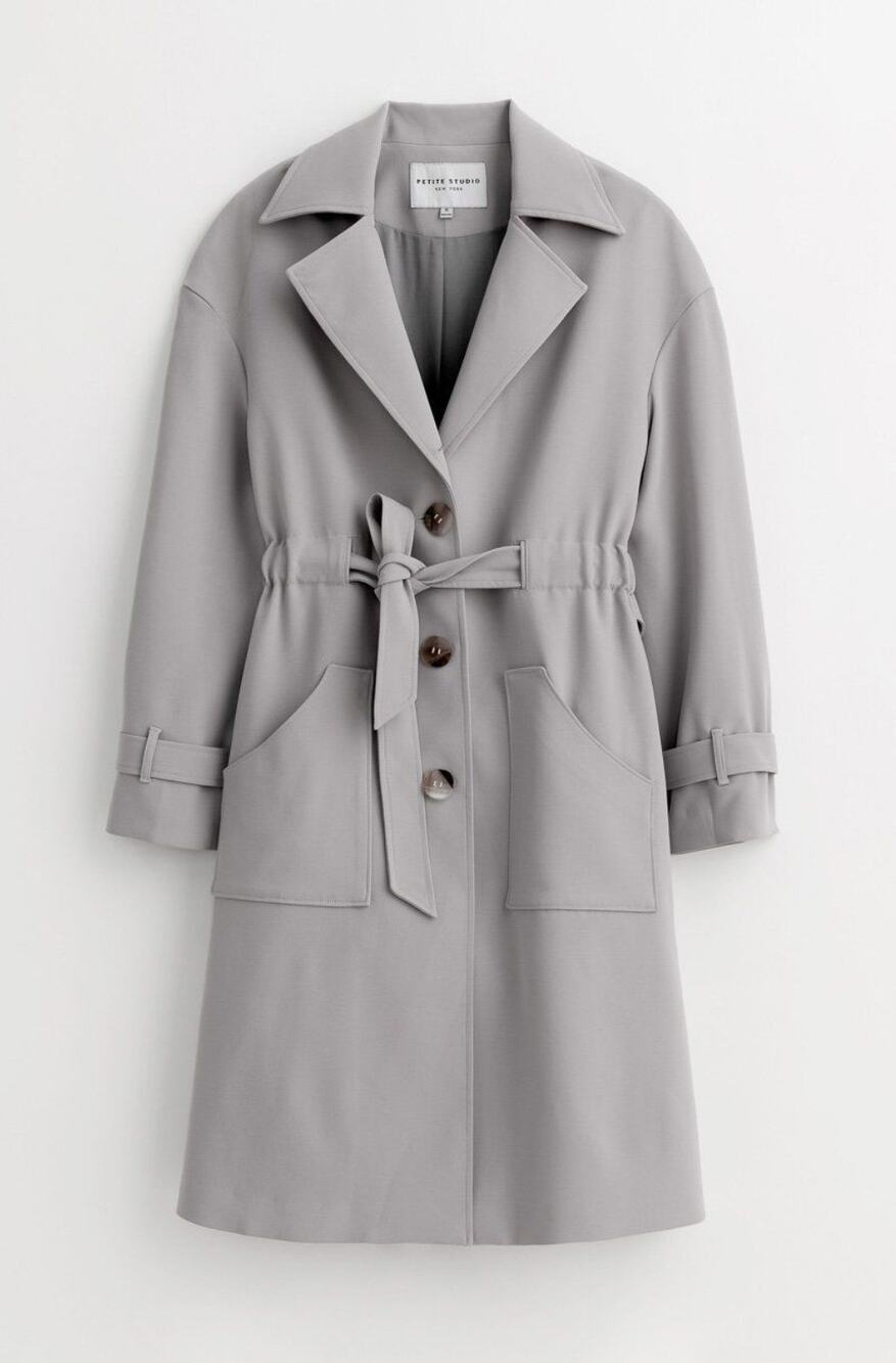 Petite Studio New York NY Darcy Stone Gray Belted Trench Coat Jacket Size XS